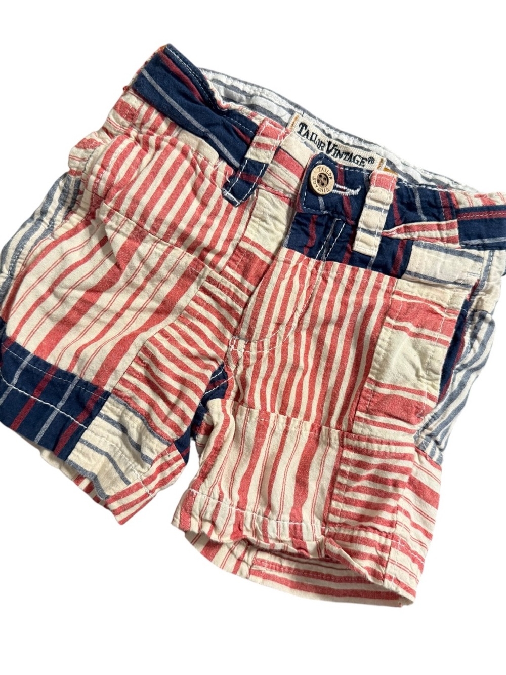 Tailor Vintage Patchwork Stripe Shorts Boys 2T Red Blue 100% Cotton
